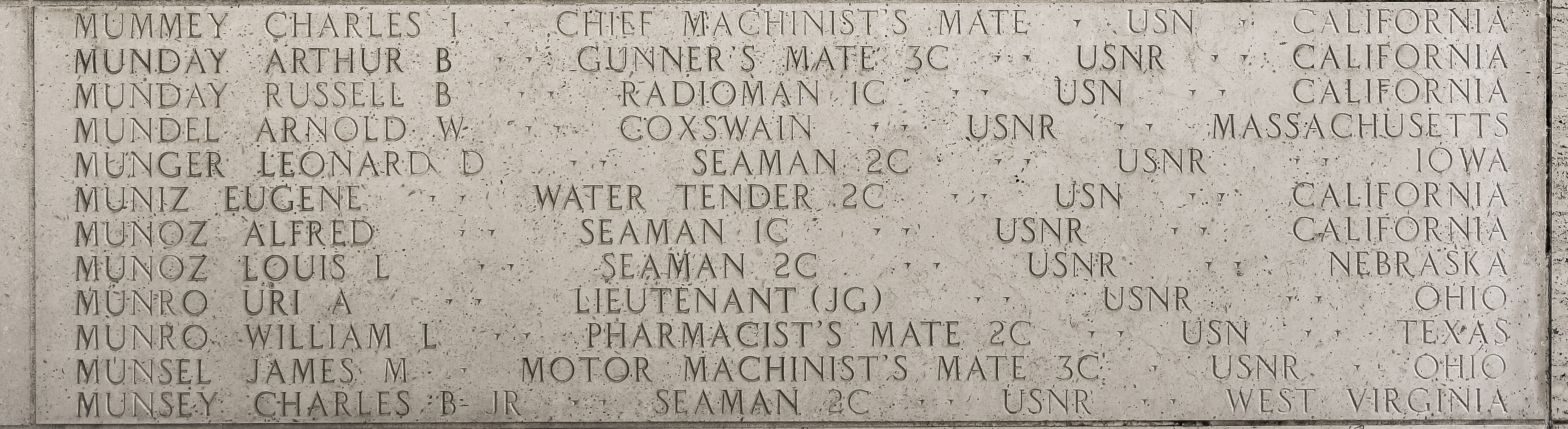 William L. Munro, Pharmacist's Mate Second Class